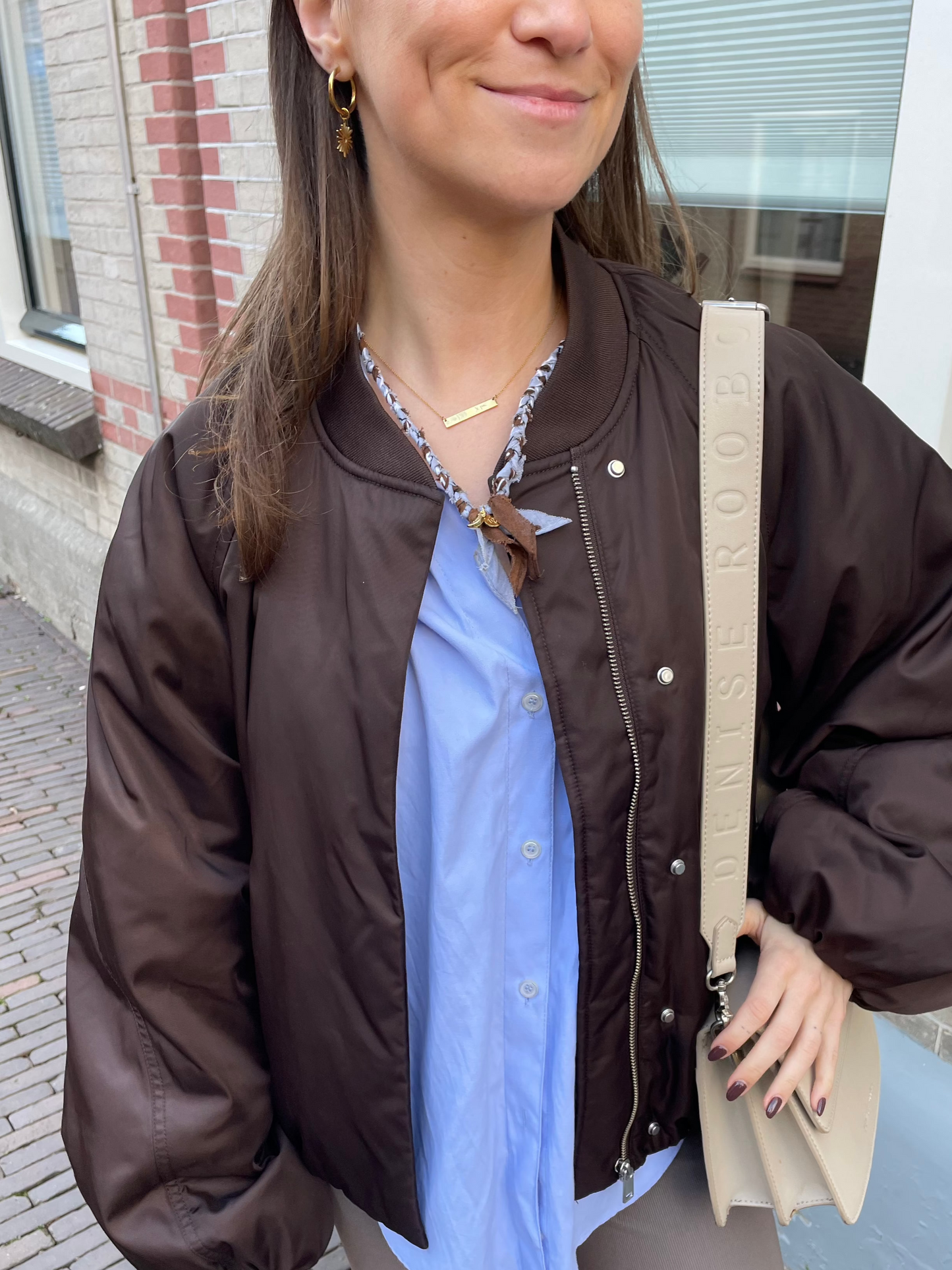Bandana ketting blue and brown met gouden bedels