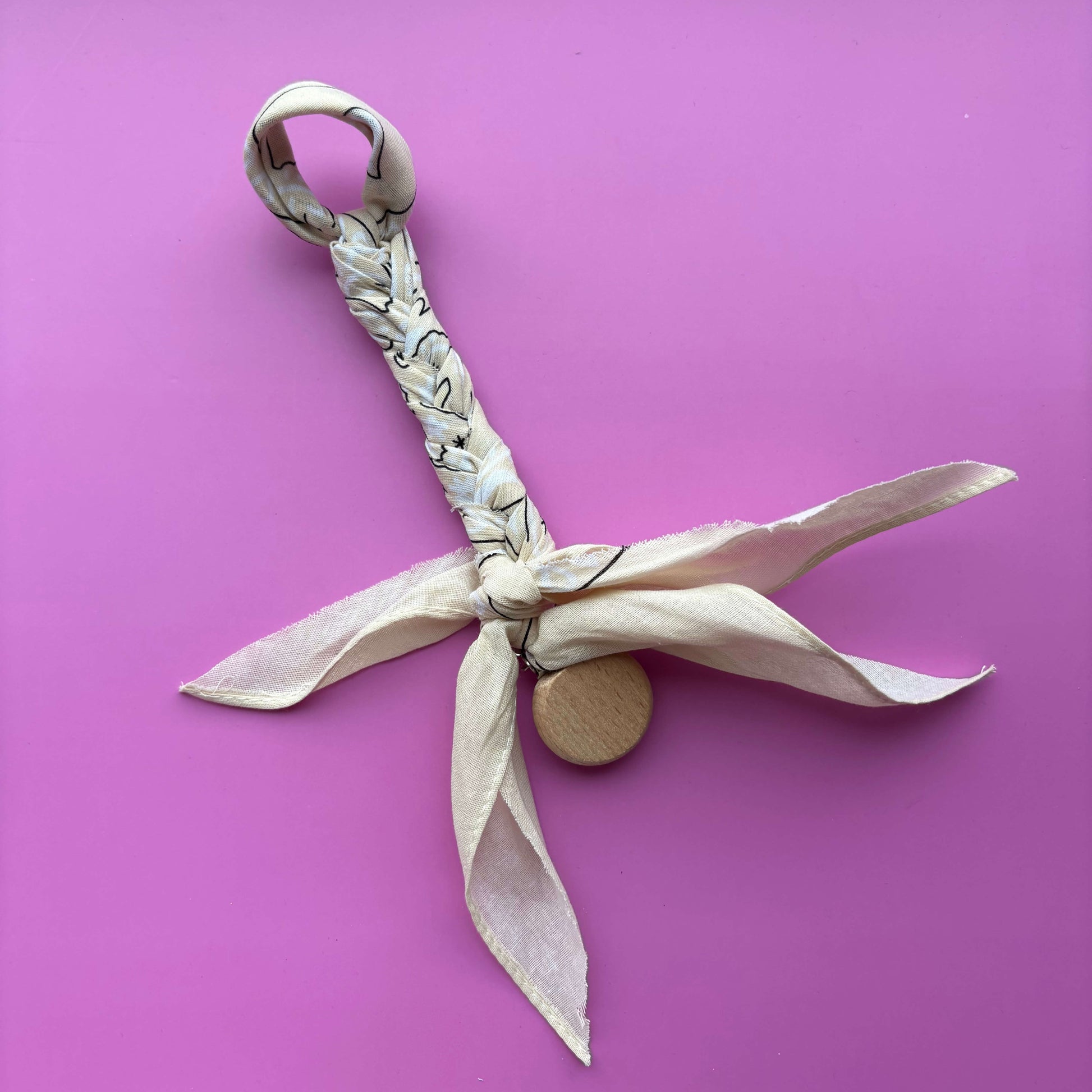 Handgemaakt baby speenkoord accessoires beige jongen meisje met houten bevestigingsclip