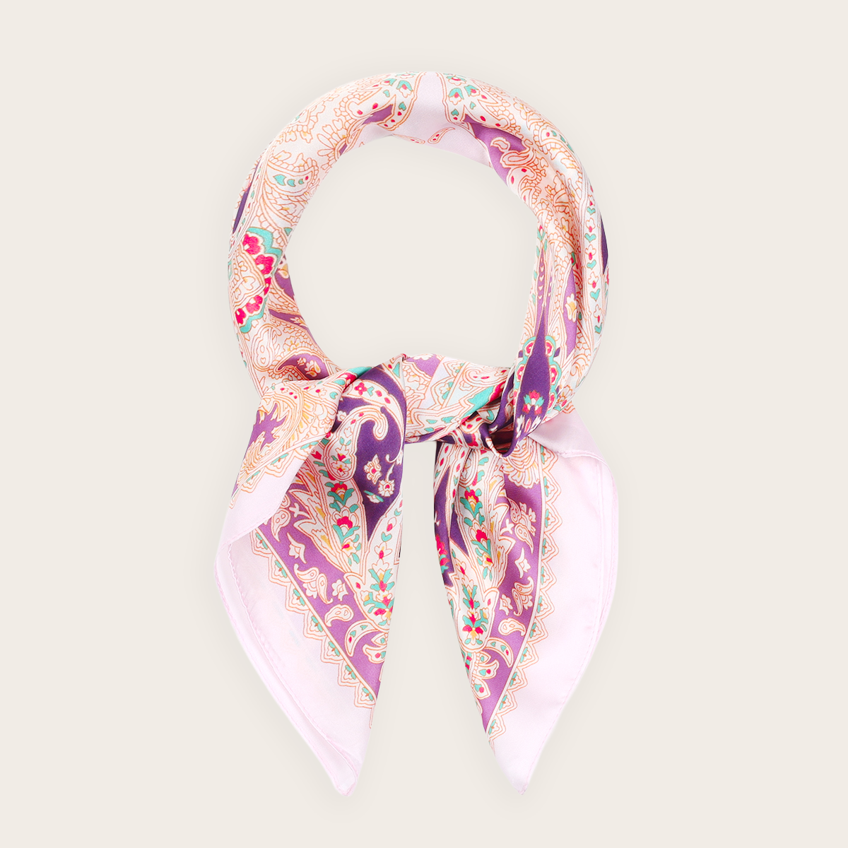 Bandana sjaaltje zomers paars en beige met bloemenprint