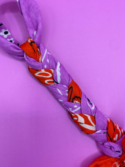 Bandana speenkoord kinderen paars met oranje en houten cbevestigingsclip