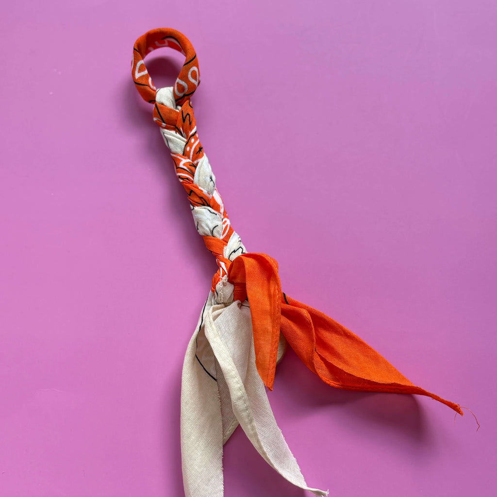 Bandana stof speenkoord oranje met beige 