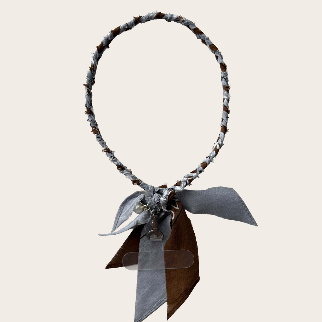 bandana telefoonkoord bruin blauw zilver handgemaakt gevlochten