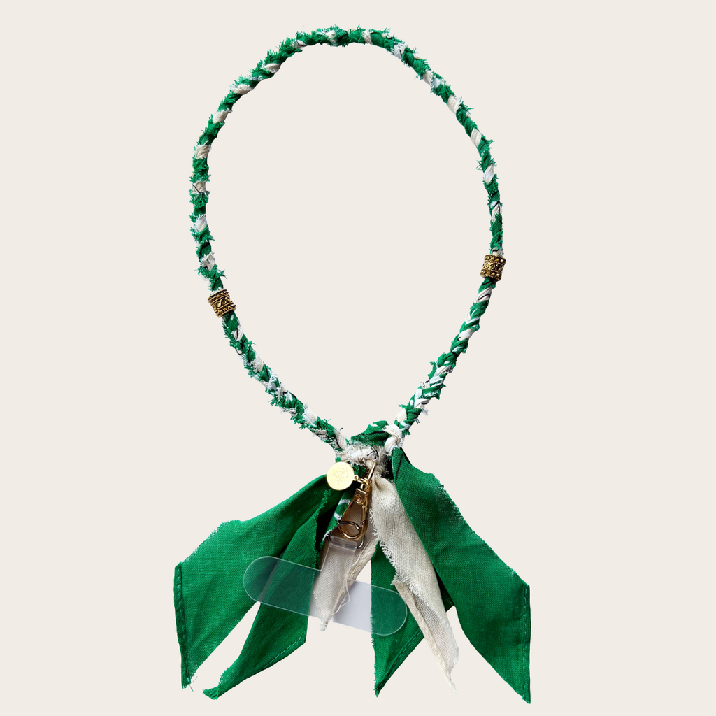 bandana telefoonkoord goud groen en beige met bevestiging