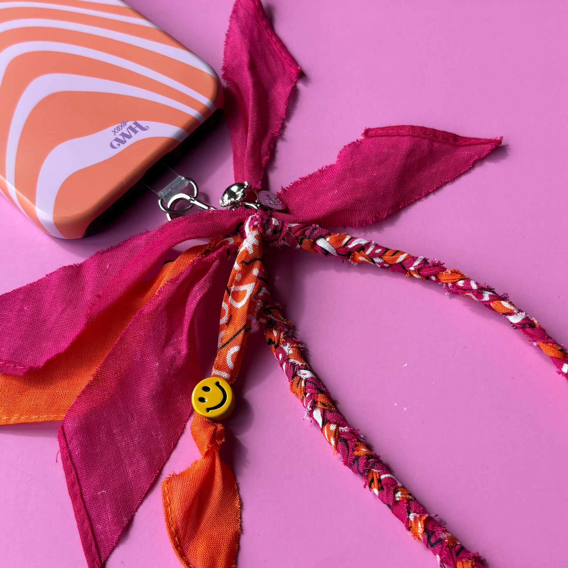 bandana telefoonkoord kort telefoon accessoire roze fuschia oranje